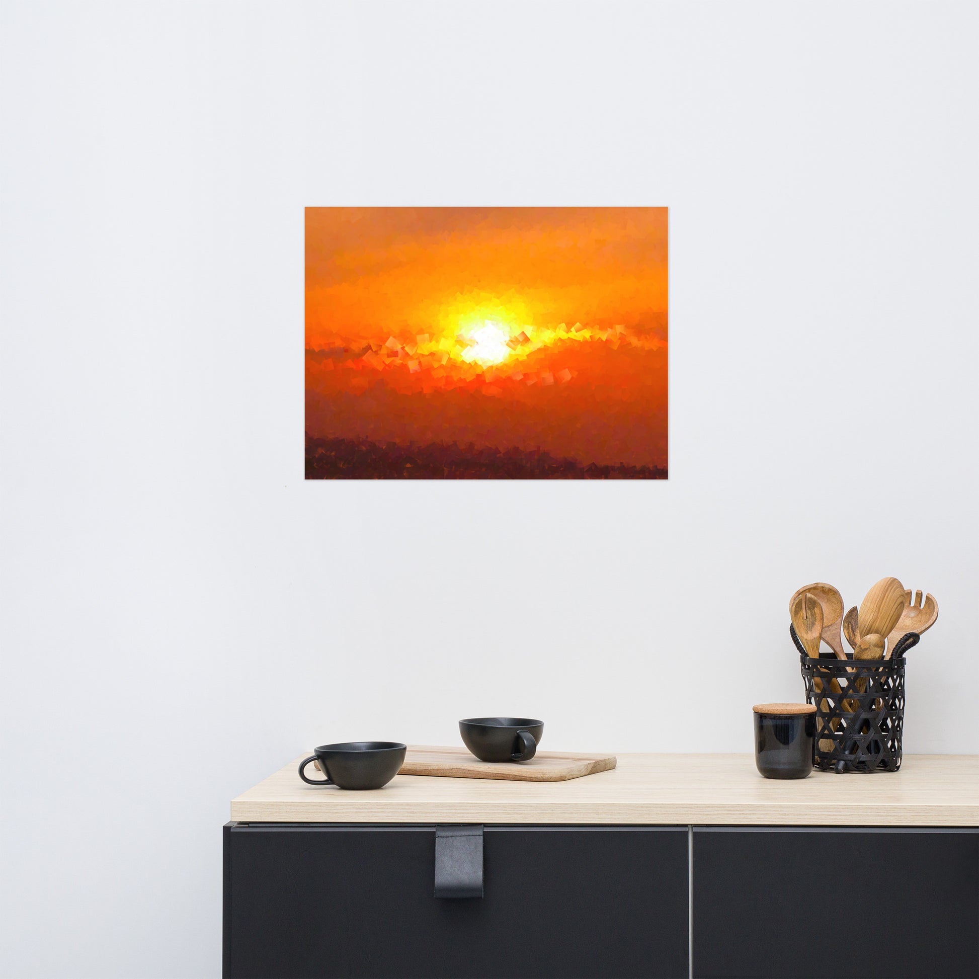 "Sunset Mountain" photo in a cubism painting style. Available from Lost Woods Arts.