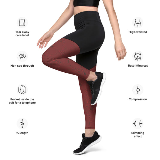 Dark Red Tiger Sports Leggings