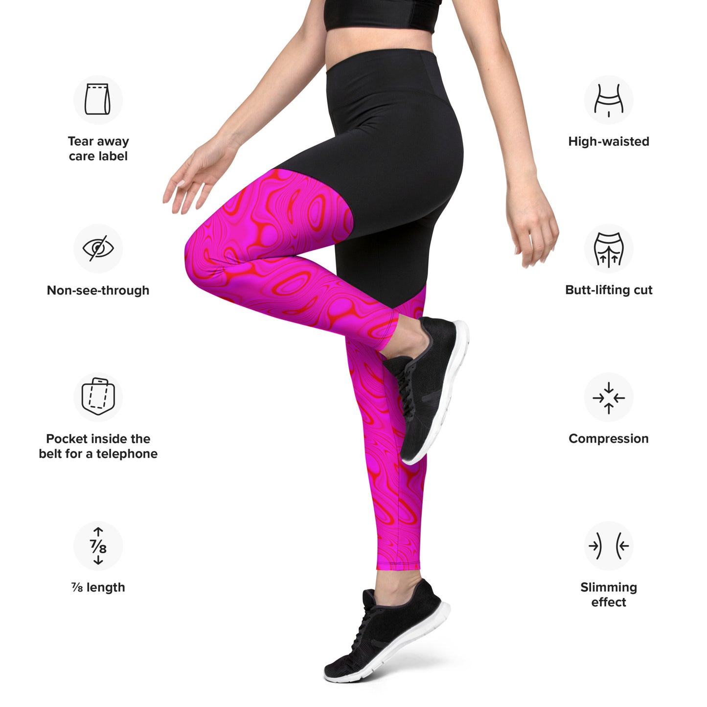 Red Purple Wave Sports Leggings