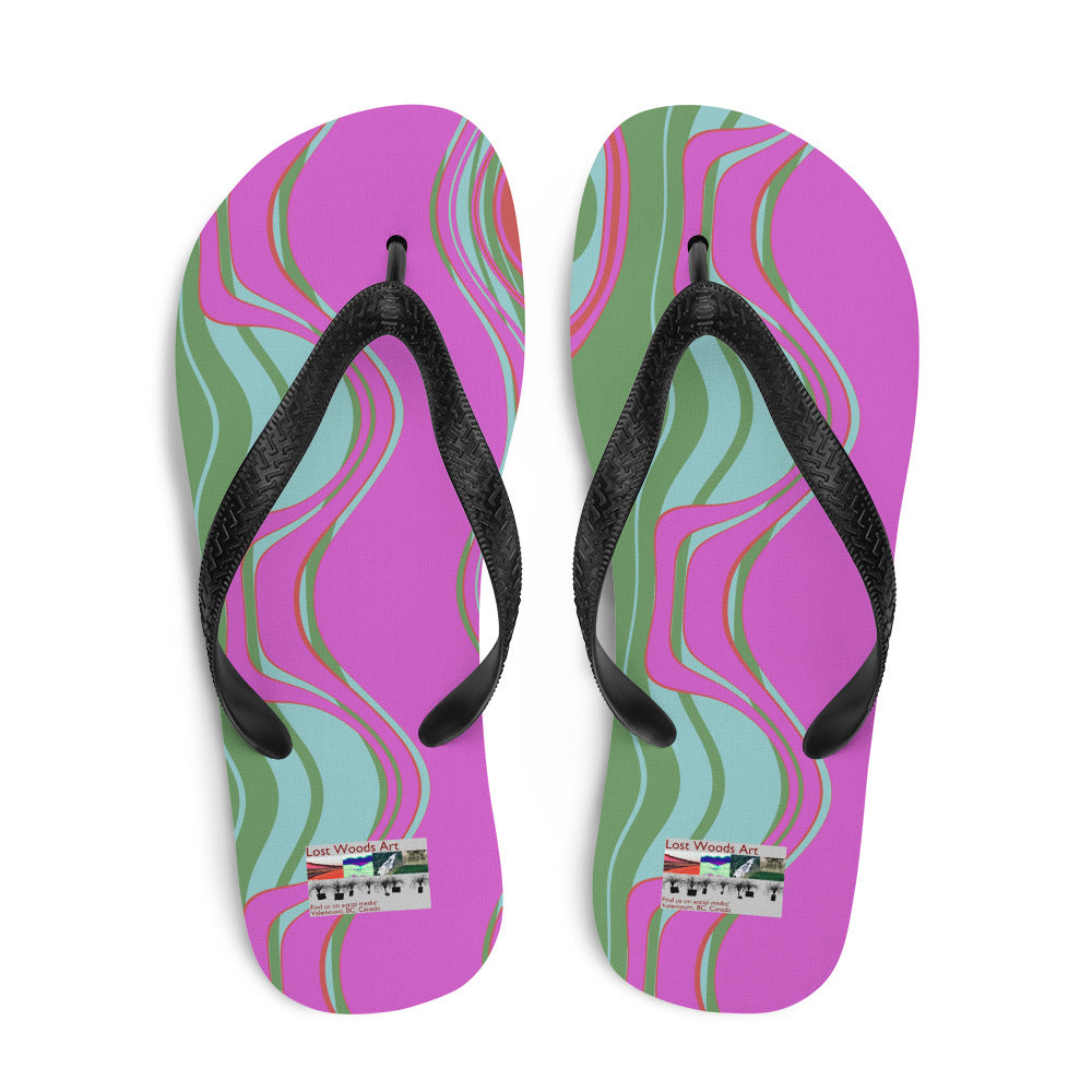 Far out man! Prepare for an adventurous and carefree summer with a pair of colorful flip-flops that are created just for you! The rubber sole is lined with a soft fabric to make sure you feel comfortable wherever your day takes you. Pattern on flip-flops: The Far Out Wave: "The Far Out Wave" is a retro inspired pattern. Reminiscent of a lava lamp with its floating globules. This is a pattern someone could stare into for ever and never lose interest.