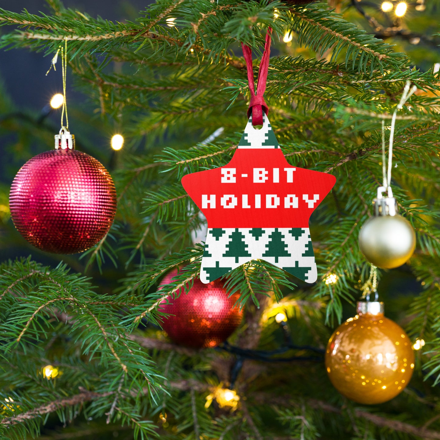 8-Bit Holiday Wooden ornaments